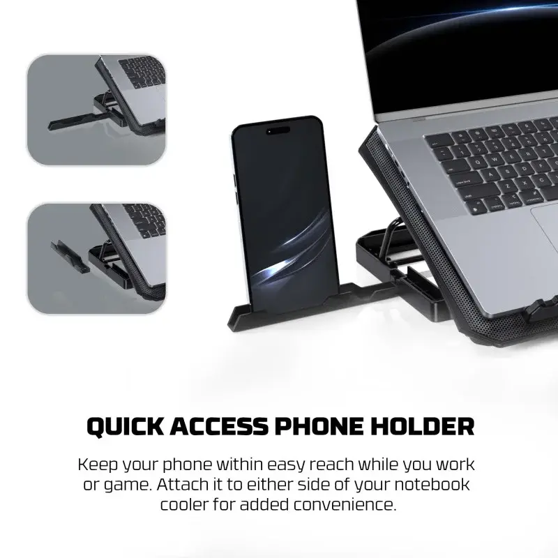 Fantech NC14 Laptop Cooling Pad – RGB, 5-Level Adjustable, Dual USB, Phone Holder3.webp