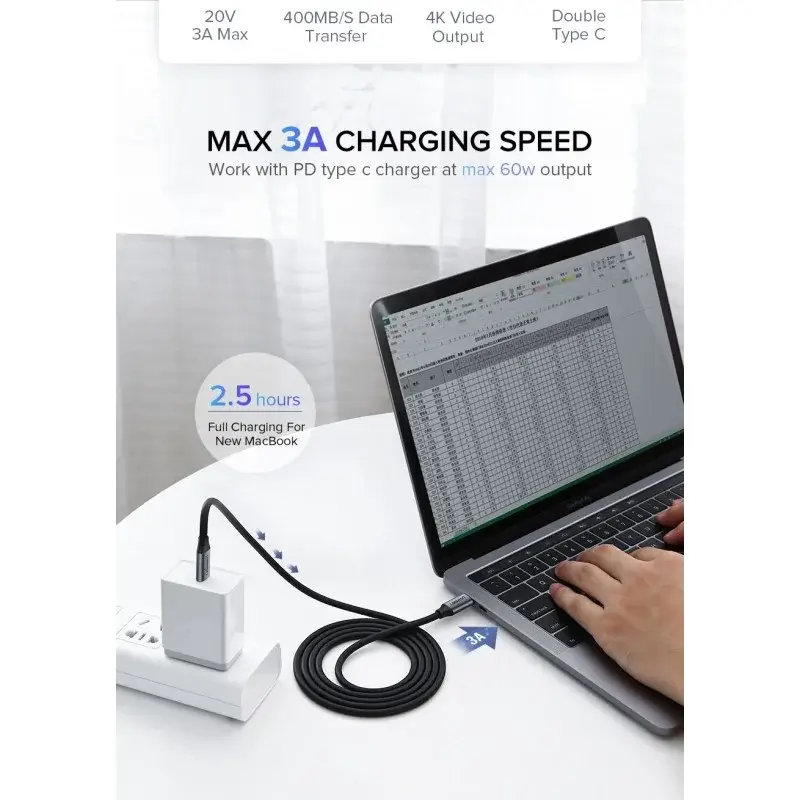 UGREEN US161 - USB-C 3.2 Gen1 Male-to-Male Cable – 1.5M, 100W, 4K@60Hz 6.webp