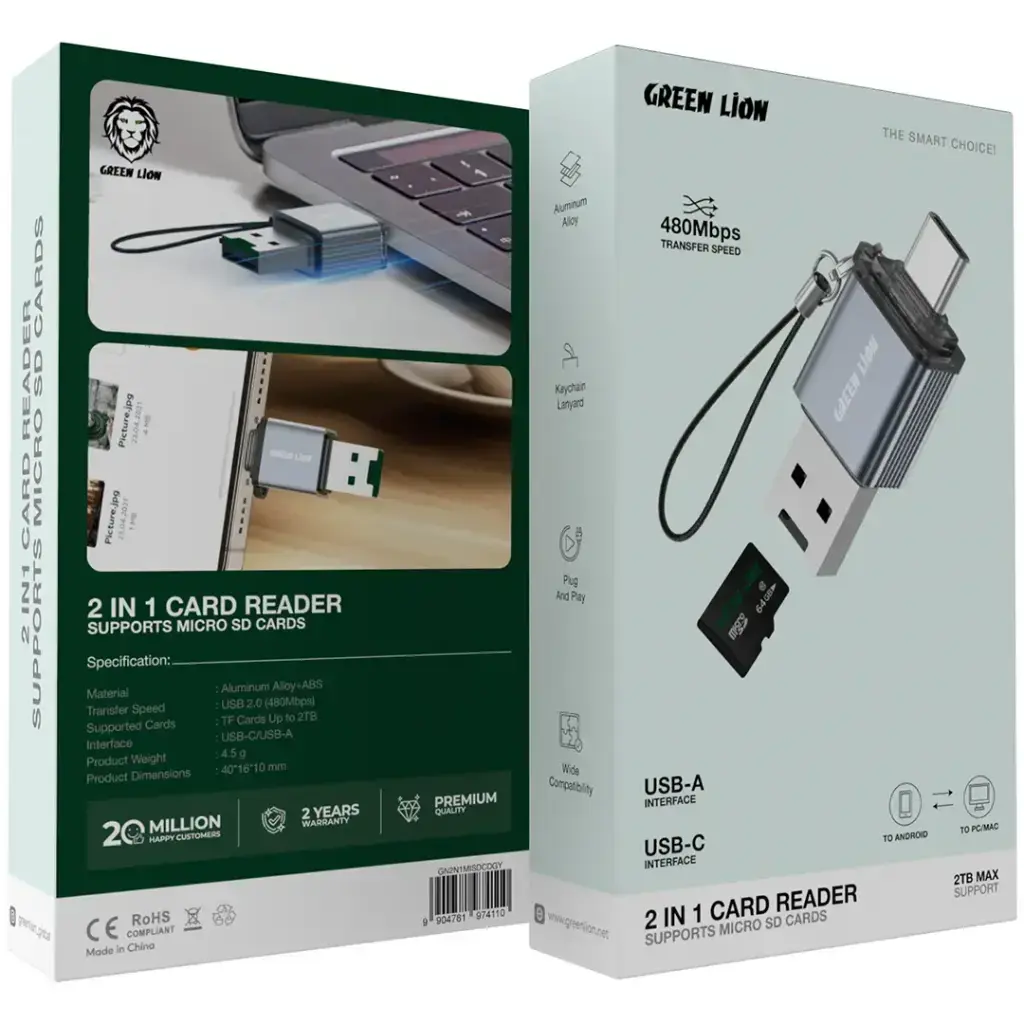 Green Lion 2 in 1 Card Reader - Gray7.webp