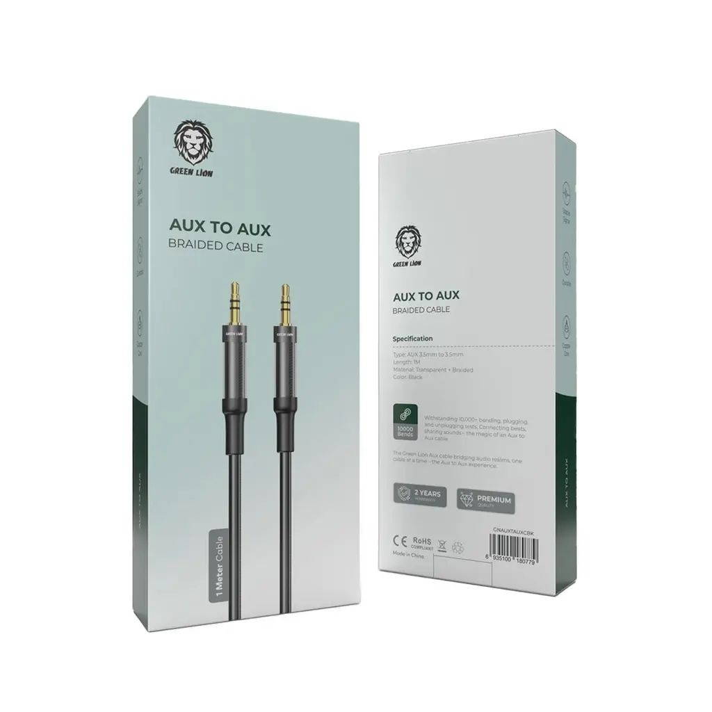 Green Lion Charger & Cable Green Lion AUX to AUX Braided Cable 1M Black.webp