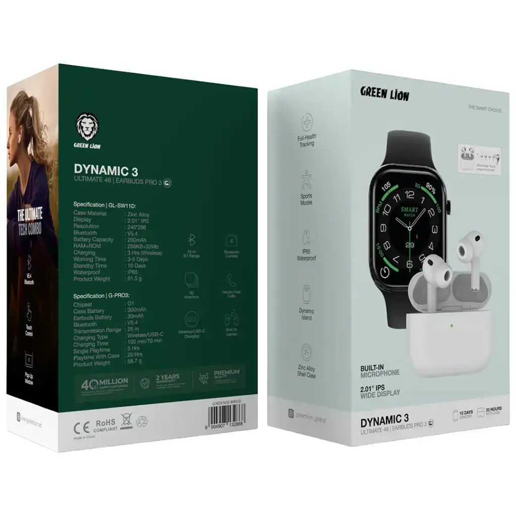 Green Lion Dynamic 3 - Ultimate 46 Smart Watch and Earbuds Pro 3 - Black-White4.webp