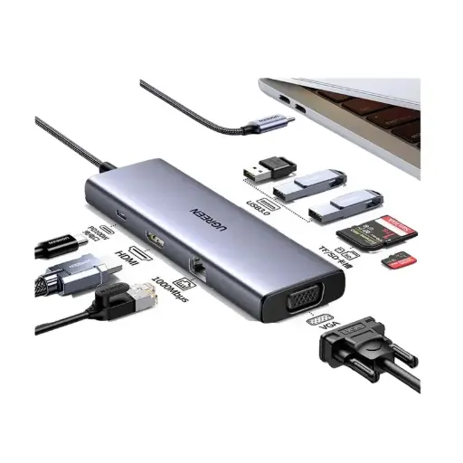 [CM498 | 15600] Ugreen 9-in-1 CM498 USB-C Hub Docking Station - 4K HDMI, VGA, 3x USB 3.0, RJ45 Gigabit Ethernet, SD/MicroSD & 100W PD