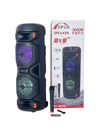 [SZ-8826] DPUS SZ-8826 – 2x8" Portable Party Speaker with Mic & LED Lights