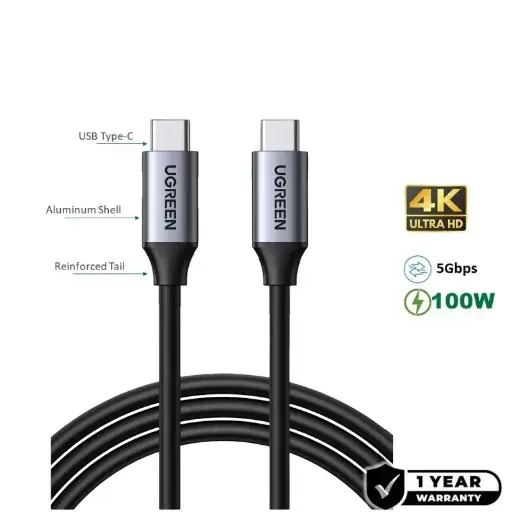 [US161 | 50751] UGREEN US161 - USB-C 3.2 Gen1 Male-to-Male Cable – 1.5M, 100W, 4K@60Hz